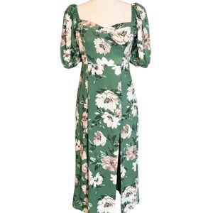 Abercrombie & Fitch Camille Floral Midi Dress Puff Sleeve Square Neck.
